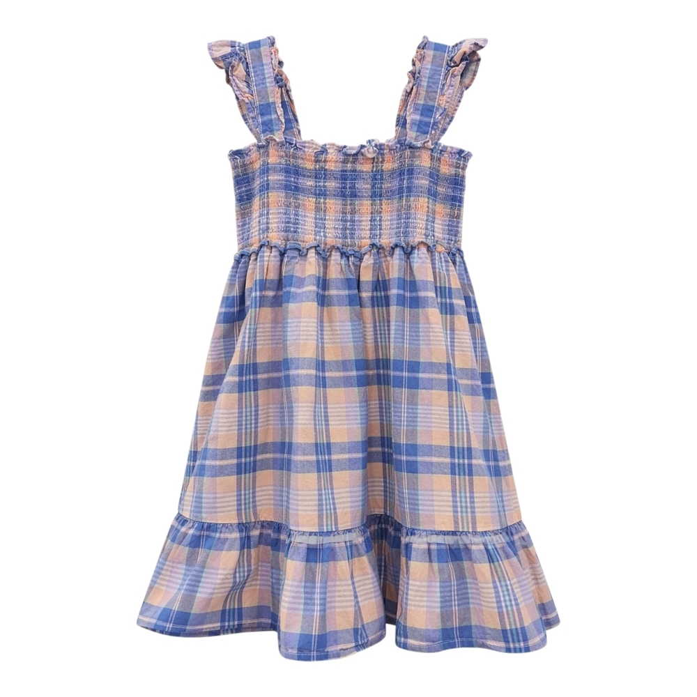 Janie And Jack Blue Plaid Ruffled Sleeveless Smocked Easter Dress Girls Kids 6